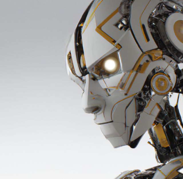 Image of close up of side view of robot with copy space on grey background - Download Free Stock Photos Pikwizard.com
