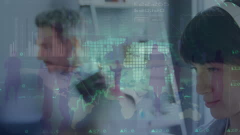 Global Business Data Overlay Diverse Teamwork