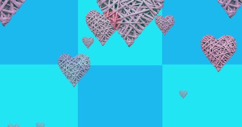 Pink Hearts on Vibrant Blue Patterned Background