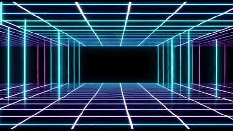 Futuristic Neon Digital Tunnel with Glowing Grid Patterns