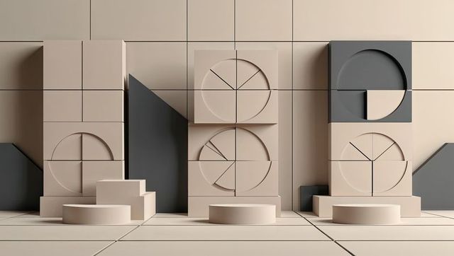 Abstract Geometric Minimalist Installation with Circular Cutouts
