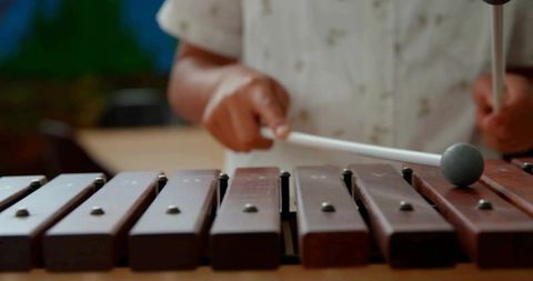 Child Playing Xylophone in Music Class