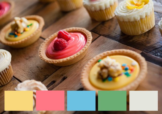 Colorful Assortment of Cupcakes and Tarts on Wooden Table - Download Free Stock Videos Pikwizard.com
