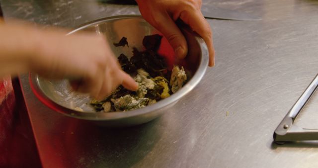 Chef Preparing Ingredients in Metal Mixing Bowl - Download Free Stock Images Pikwizard.com