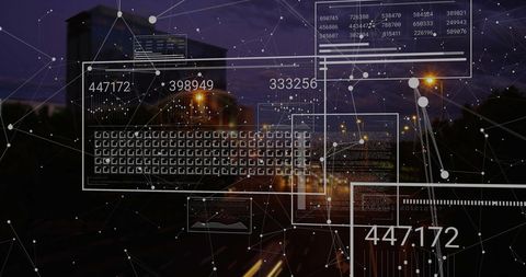 Digital Financial Data Interface Over Cityscape at Night - Download Free Stock Images Pikwizard.com