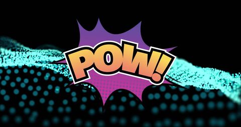 Dynamic comic book 'pow' text over modern background