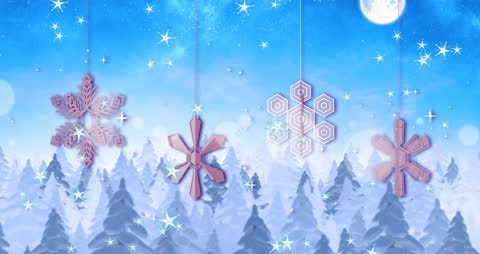 Captivating Winter Scene with Falling Stars and Snowflakes