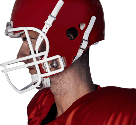 Transparent Side Profile of Rugby Player in Red Gear and Helmet