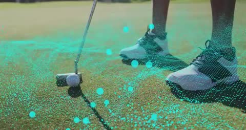 Golfer Aligning Putter with Digital Network Overlay