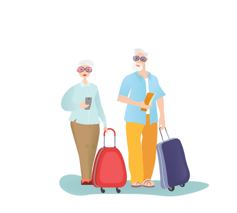 Elderly Couple Traveling with Luggage on Transparent Background