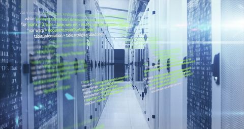 Futuristic Data Processing Room with Holographic Code Overlay - Download Free Stock Images Pikwizard.com