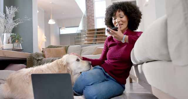 Woman Working Remotely While Interacting with Pet Dog - Download Free Stock Images Pikwizard.com