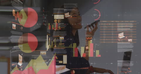 Businesswoman Analyzing Data with Augmented Digital Interface