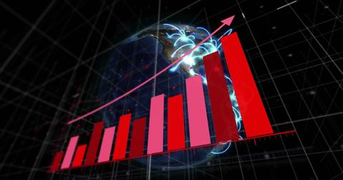 Rising Bar Graph with Globe in Digital Business Concept - Download Free Stock Images Pikwizard.com