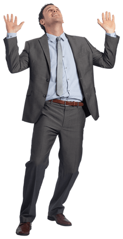 Confident Businessman Raising Arms Celebrating Success Transparent Background