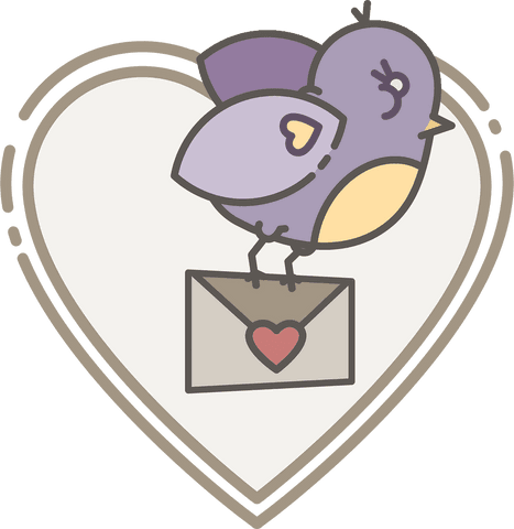 Valentine's day illustration bird holding love letter on transparent background