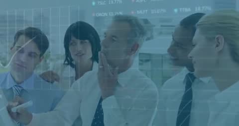 Manager Leading Team Data Strategy Session with Transparent Display