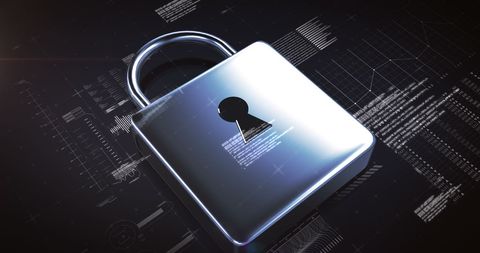 Futuristic Silver Padlock over Digital Interface Background