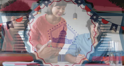 Collaborative Business Meeting with Patriotic Theme