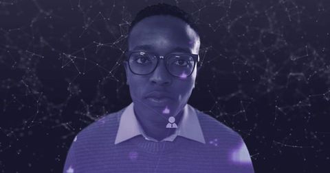 Businessman with Glasses and Digital Network Overlay