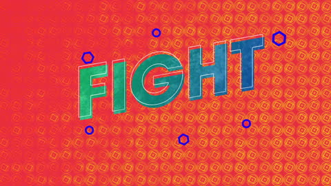Colorful Digital Fight Text with Geometric Background Animation