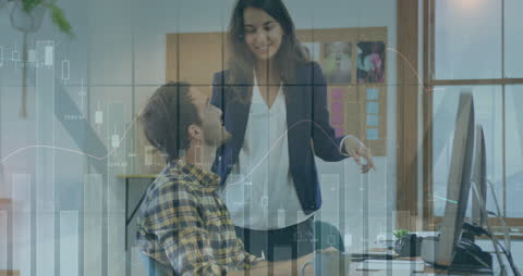 Digital Collaboration in Modern Office Setting with Data Overlays