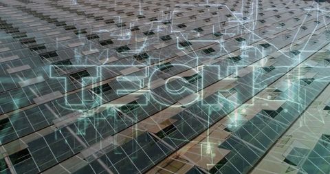 Futuristic Photovoltaic Panels with Digital Data Overlay Visual