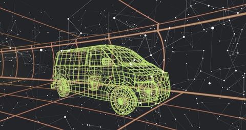 Futuristic wireframe van model in digital space ecosystem
