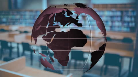 Digital Globe Overlaying Classroom Workspace