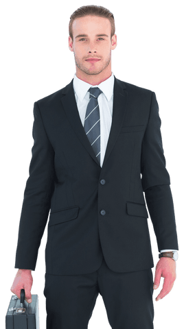 Transparent Businessman Holding Briefcase with Serious Expression