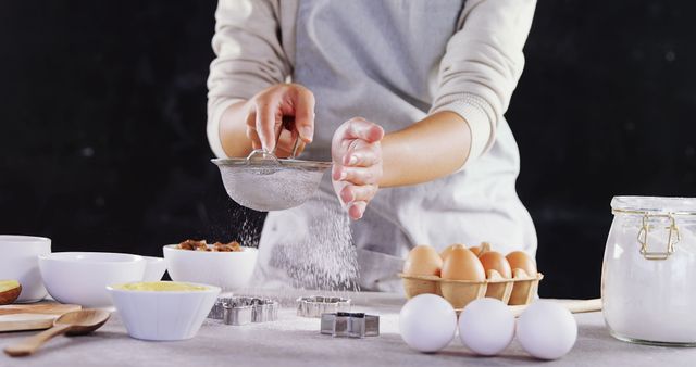 Home Baker Sifting Flour over Ingredients for Perfect Holiday Cookies - Download Free Stock Images Pikwizard.com