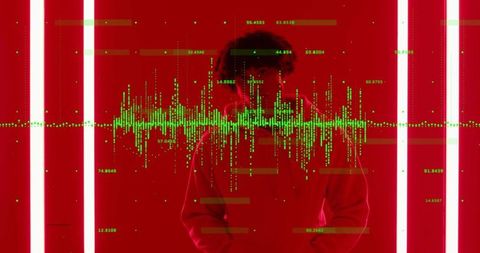 Futuristic Portrait of Male with Green Digital Waveform Overlay