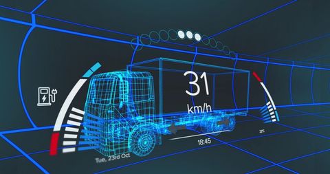 Futuristic electric truck and speedometer visualization