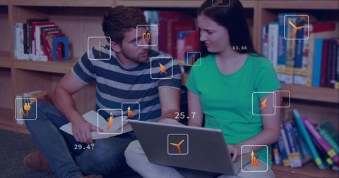 Studying Together Collaborating on Laptop with Data Analytics Overlay in Library