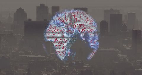 Digital Globe Overlay Across Cityscape Horizon - Download Free Stock Images Pikwizard.com