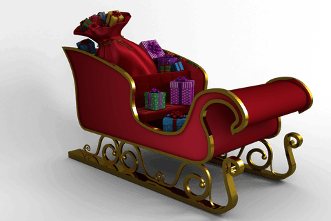 Festive christmas gifts in santa's sleigh illustration on transparent background