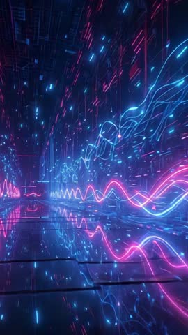 Neon Wave Corridor Vertical Video Loop | Futuristic Cyberpunk Tunnel with Mirrored Reflection