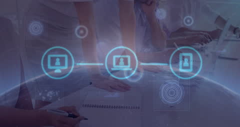 Digital Network Interface with Diverse Business Team in Office