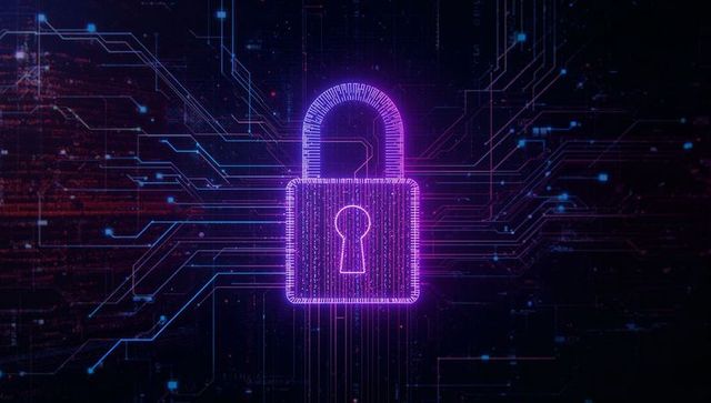 Glowing Padlock on Futuristic Digital Nexus Background