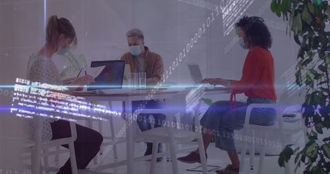 Coworkers Collaborating in Modern Office with Data Overlay - Download Free Stock Images Pikwizard.com