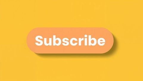 Peach subscribe button featuring soft drop shadow on yellow background