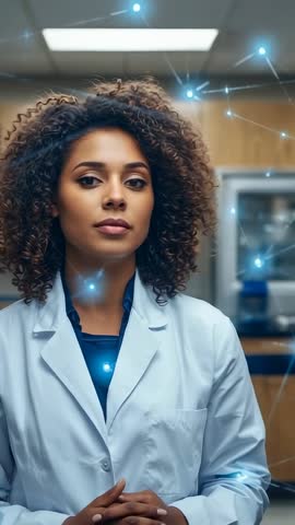 Scientist Clasping Hands Activating Holographic Network in Lab, Futuristic Research Video