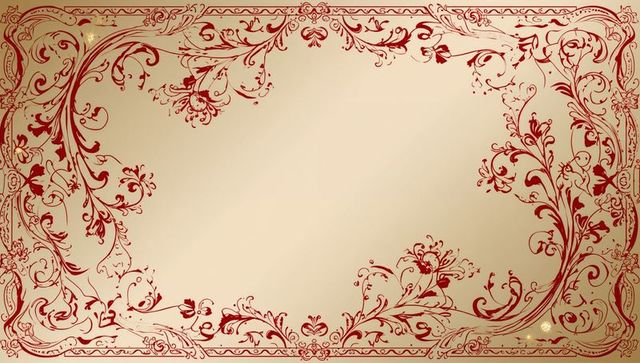 Ornate Red Filigree Frame on Beige Gold Parchment for Luxury Invitation or Certificate