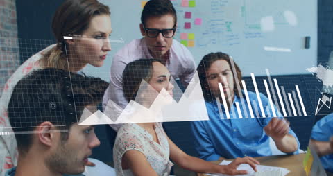 Team Analyzing Financial Data with Graph Overlay in Office