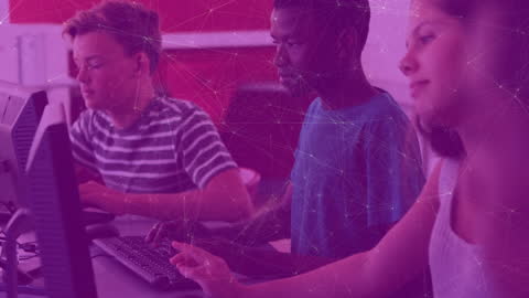 Diverse Students Collaborating on Computers with Network Overlay