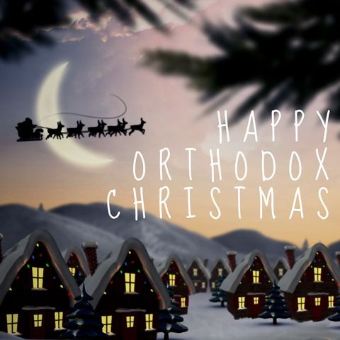 Enchanting Orthodox Christmas with Santa's Sleigh over Snowy Village