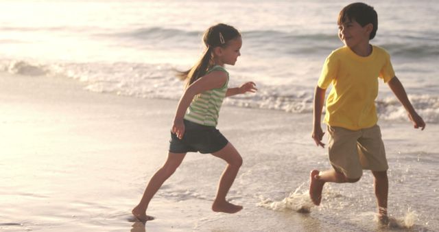 Children Playing on Beach at Sunset - Download Free Stock Images Pikwizard.com