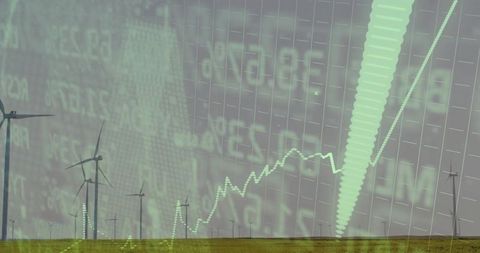 Wind Turbines Riding Renewable Energy Market Surge with Rising Green Graph