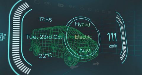 Futuristic digital interface with vehicle monitoring data