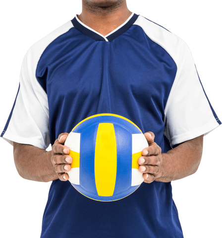 Man Holding Volleyball in Hands on Transparent Background